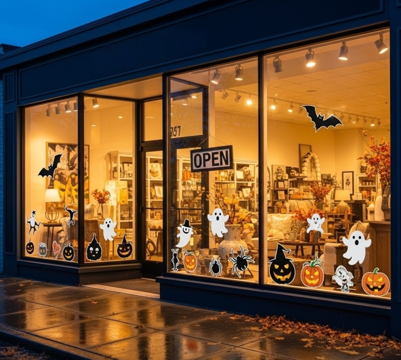 Halloweenstickers etalage